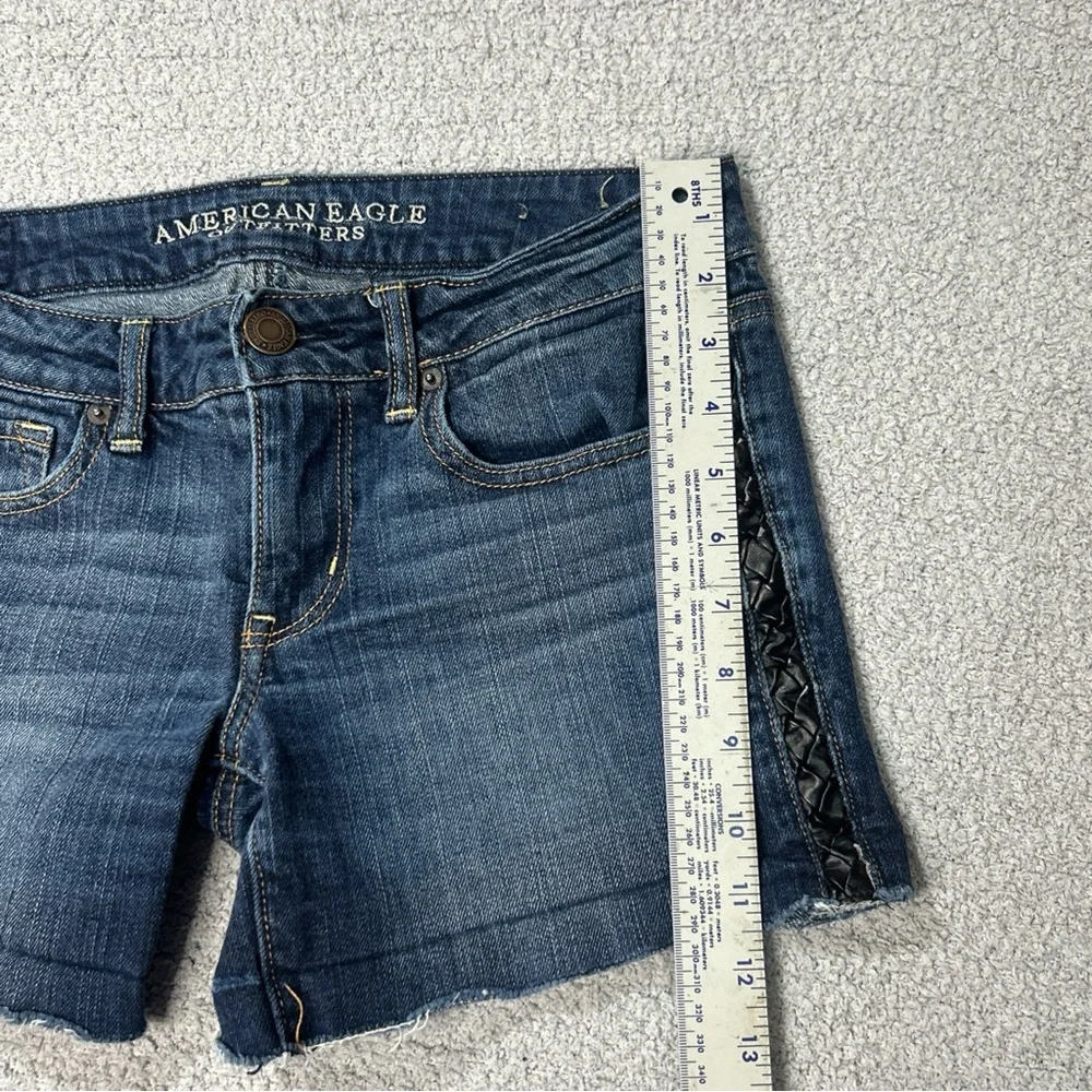 American Eagle Outfitters Dark Blue Jean Shorts With‎ Faux Leather Braids Size 6